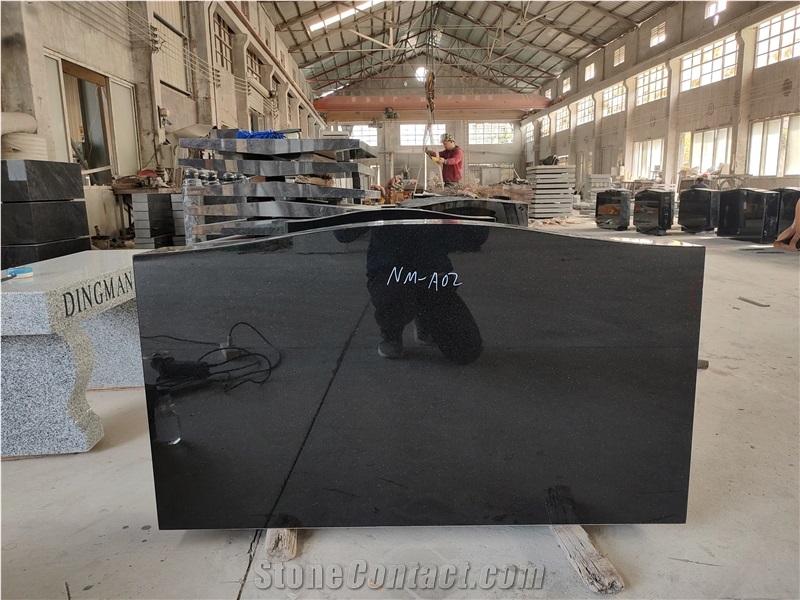 Absolute Black Granite Simple Headstone With Serp Top