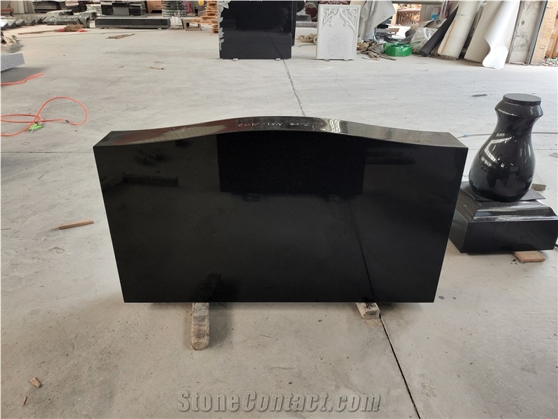 Absolute Black Granite Simple Headstone With Serp Top