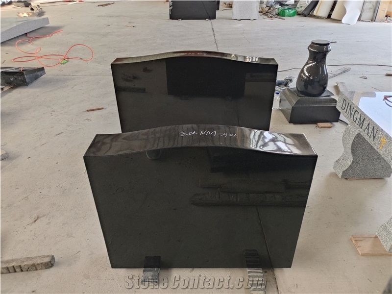 Absolute Black Granite Simple Headstone With Serp Top