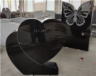 Absolute Black Granite Tombstone With Sandblasted Butterfly