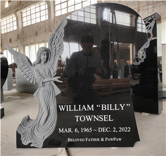 Absolute Black Granite Tombstone With Sandblasted Butterfly