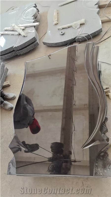 Black Granite Tombstone European Style Simple Curve Design