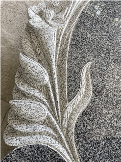 China Dark Gray Granite Headstone With Lily Flower Carving