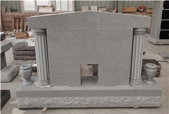 China Elegant Grey Granite Headstone With Fluted Side Columns