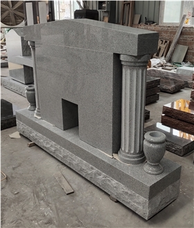 China Elegant Grey Granite Headstone With Fluted Side Columns