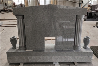 China Elegant Grey Granite Headstone With Fluted Side Columns