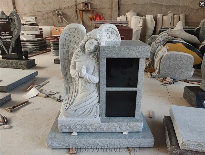 China Grey Granite Angel Columbarium With 2 Niches