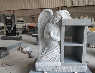 China Grey Granite Angel Columbarium With 2 Niches