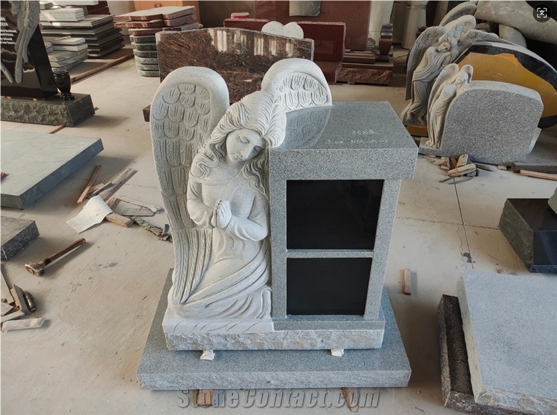 China Grey Granite Angel Columbarium With 2 Niches