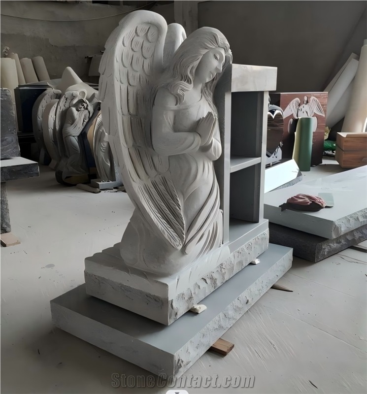 China Grey Granite Angel Columbarium With 2 Niches