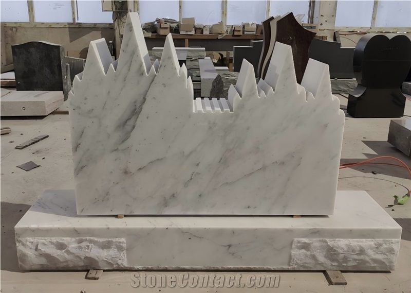 China White Marble Temple Shaped Headstone