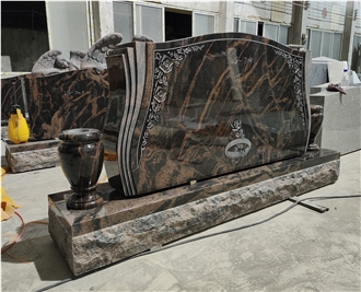 Dark Indian Aurora Granite Monument With Sandblasted Carving