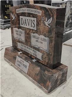 Dark Indian Aurora Granite Monument With Sandblasted Carving