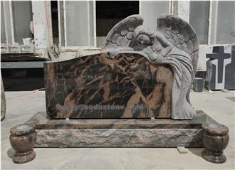 Dark Indian Aurora Granite Monument With Sandblasted Carving