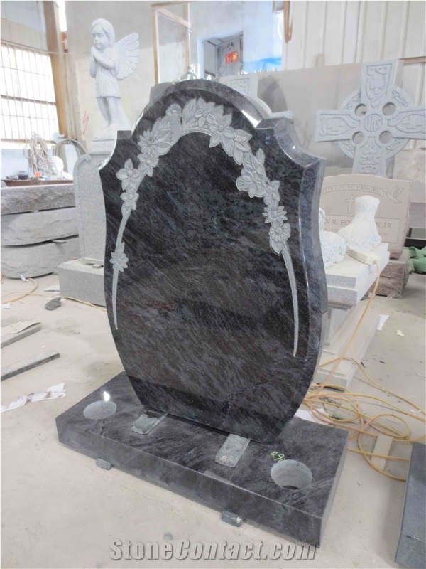 Gray Granite Headstone Upright Standard UK Style