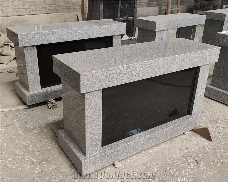 Heart Shape G635 Granite Cross And Rose Carved Tombstone With Vase