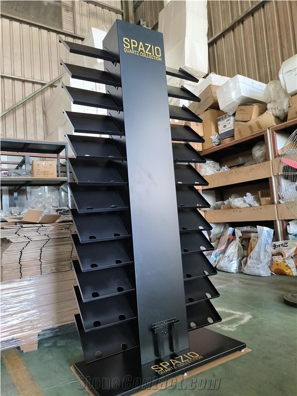 Black Metal Multi - Tiered Display Rack For Quartz Samples