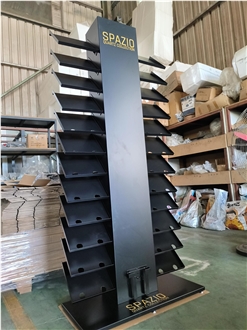 Black Metal Multi - Tiered Display Rack For Quartz Samples