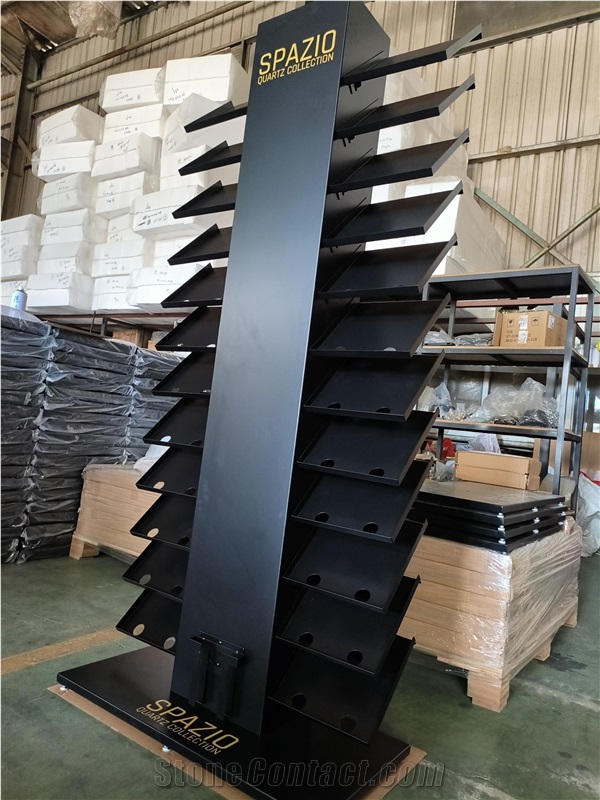 Black Metal Multi - Tiered Display Rack For Quartz Samples