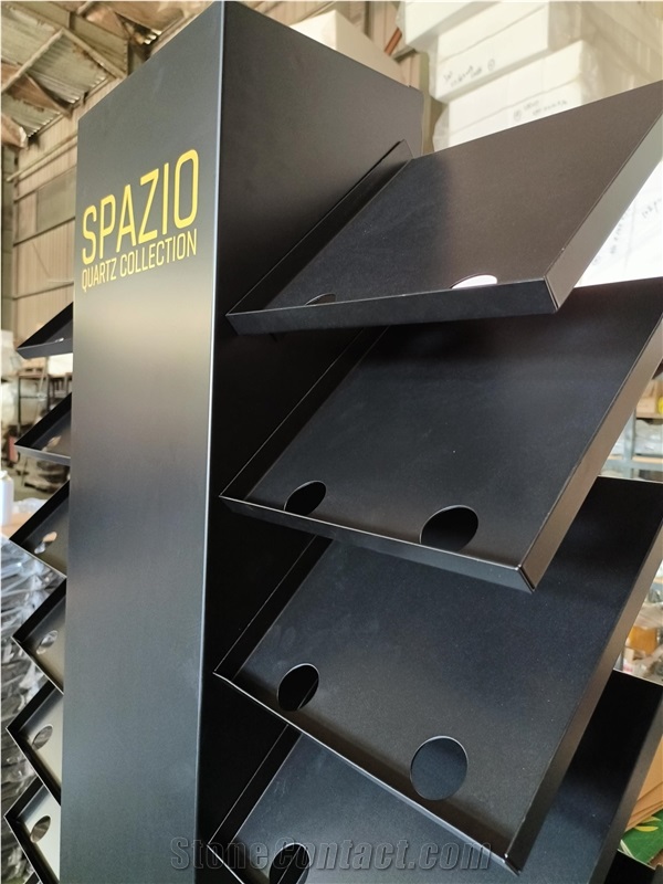 Black Metal Multi - Tiered Display Rack For Quartz Samples