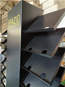Black Metal Multi - Tiered Display Rack For Quartz Samples