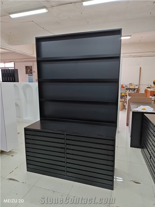 Black Multi - Drawer Display Cabinet With Shelves