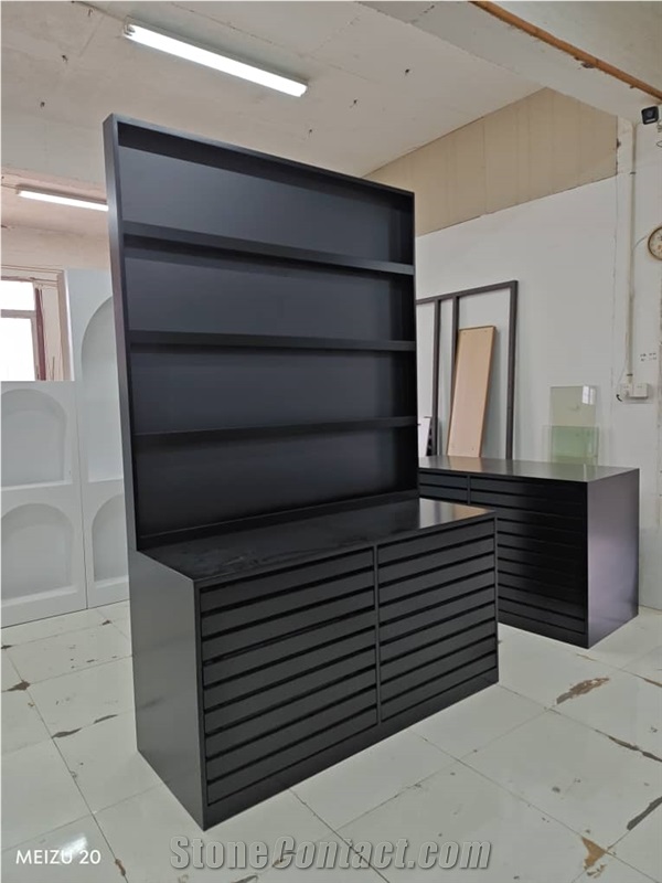 Black Multi - Drawer Display Cabinet With Shelves