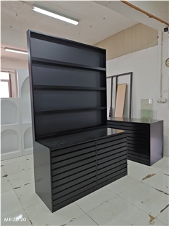 Black Multi - Drawer Display Cabinet With Shelves