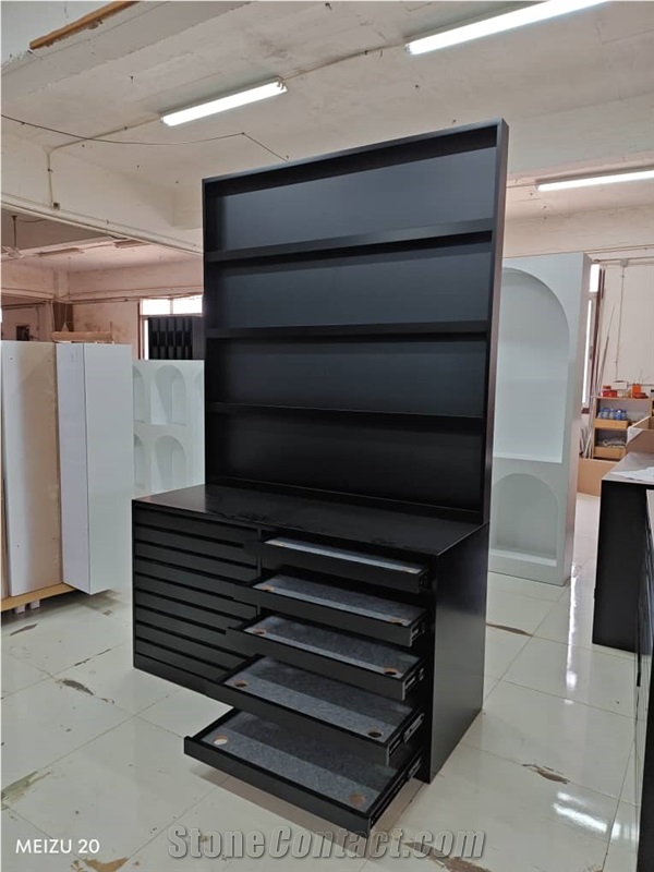 Black Multi - Drawer Display Cabinet With Shelves