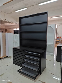 Black Multi - Drawer Display Cabinet With Shelves