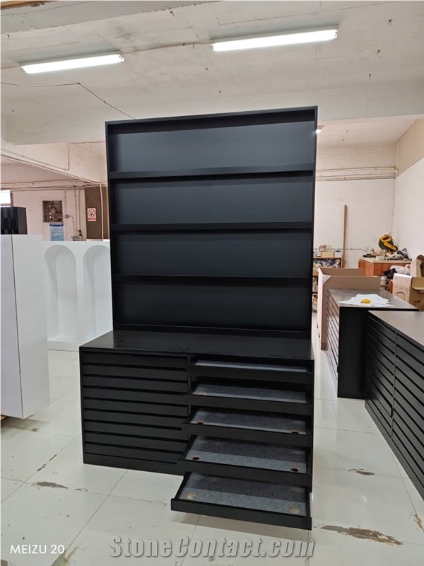 Black Multi - Drawer Display Cabinet With Shelves