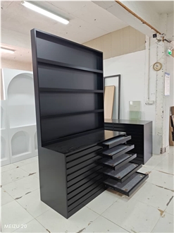 Black Multi - Drawer Display Cabinet With Shelves
