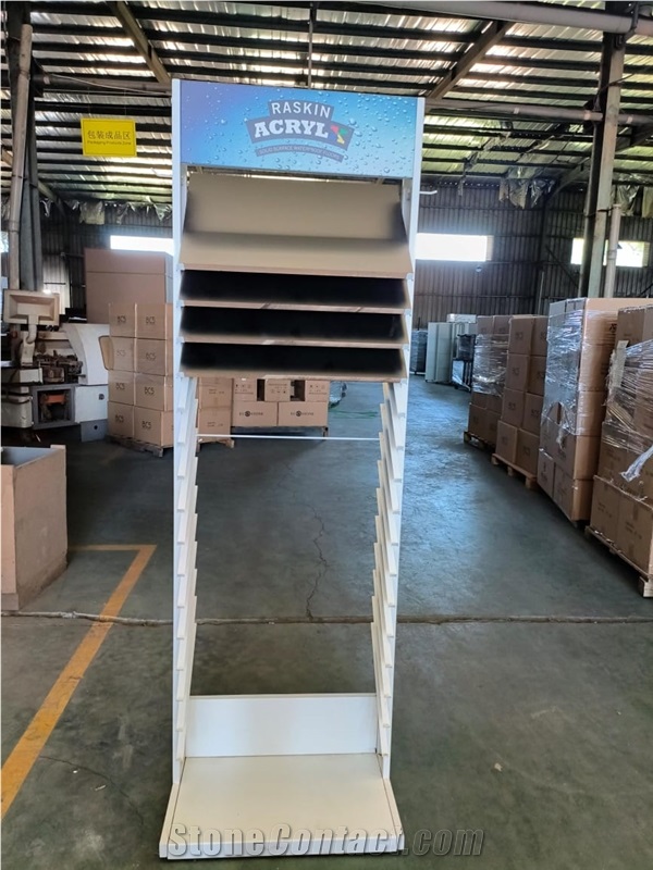 Multi-Layered Metal Display Rack With Tilted Shelves