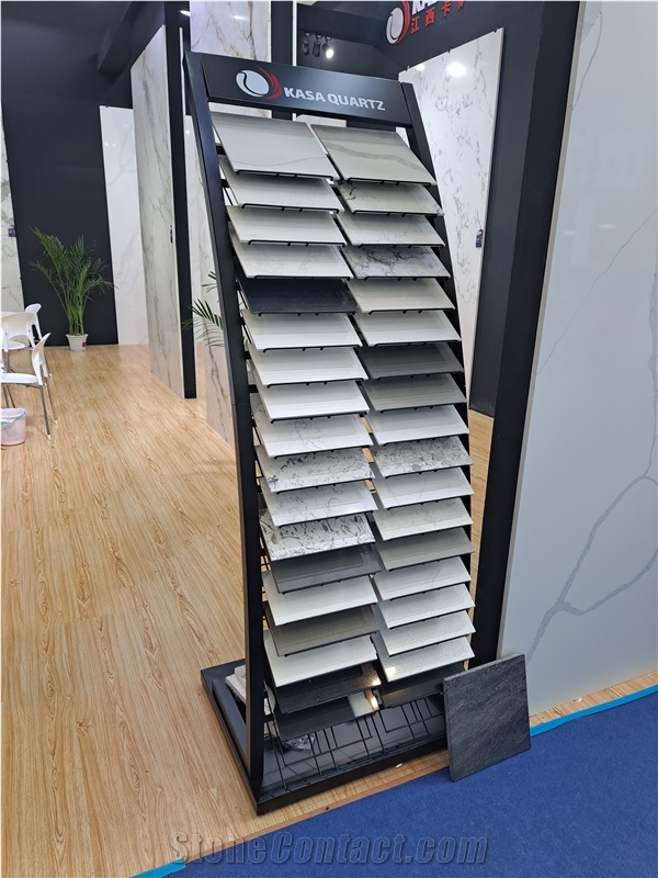 Multi-Layered Slanted-Shelf Display Stand For Quartz Tile
