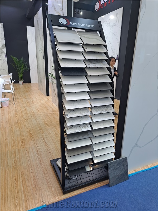 Multi-Layered Slanted-Shelf Display Stand For Quartz Tile