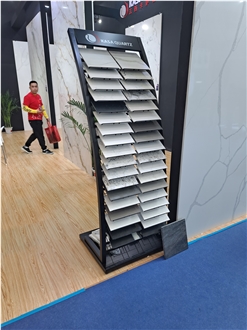 Multi-Layered Slanted-Shelf Display Stand For Quartz Tile