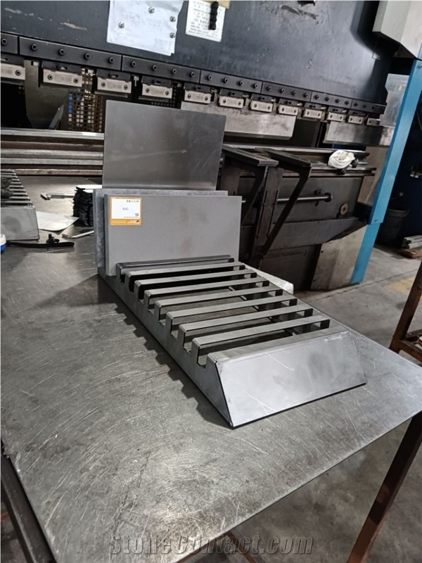 Multi-Slot Metal Display Rack With Angled Shelves