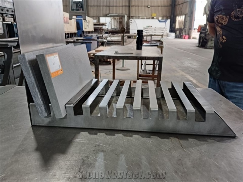 Multi-Slot Metal Display Rack With Angled Shelves