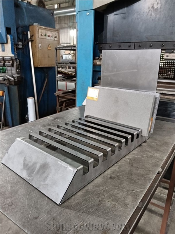 Multi-Slot Metal Display Rack With Angled Shelves