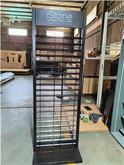Tall Multi-Tiered Metal Display Rack With Grid Shelves