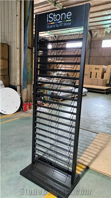 Tall Multi-Tiered Metal Display Rack With Grid Shelves