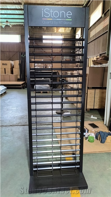 Tall Multi-Tiered Metal Display Rack With Grid Shelves