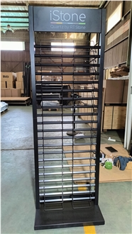 Tall Multi-Tiered Metal Display Rack With Grid Shelves