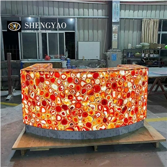 Backlit Red Agate Translucent Semiprecious Stone Commercial Bar Tops