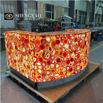 Backlit Red Agate Translucent Semiprecious Stone Commercial Bar Tops
