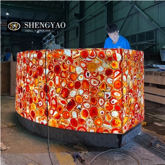 Backlit Red Agate Translucent Semiprecious Stone Commercial Bar Tops