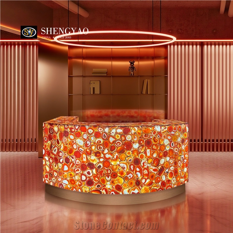 Backlit Red Agate Translucent Semiprecious Stone Commercial Bar Tops