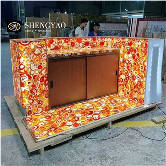 Illuminated Red Agate Semiprecious Stone Commercial Counters