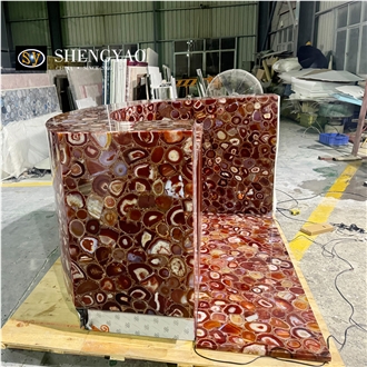 Illuminated Red Agate Semiprecious Stone Commercial Counters