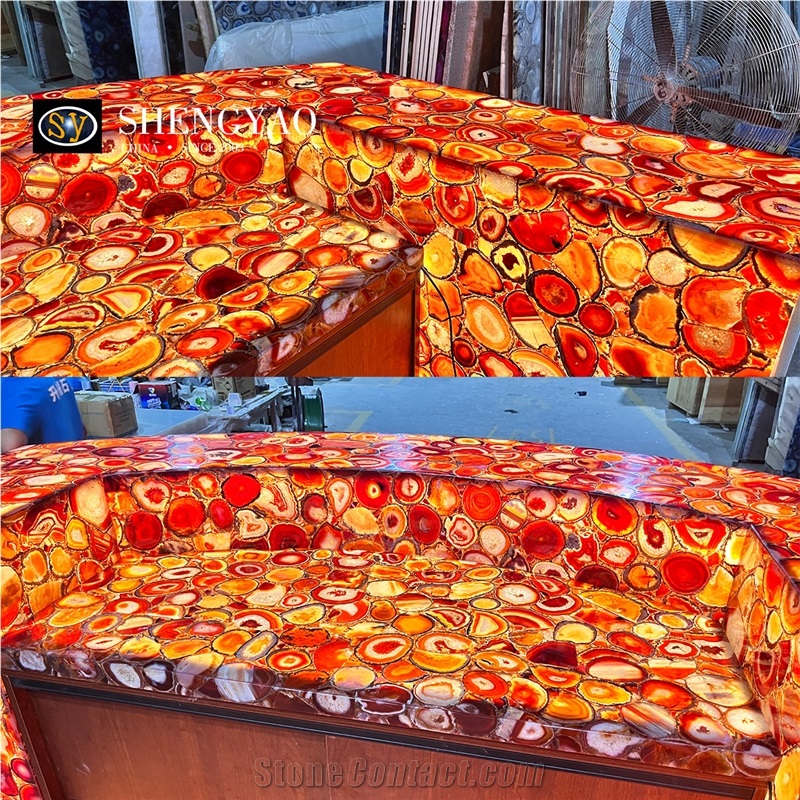 Luxury Natural Backlit Red Agate Semiprecious Stone Commercial Bar Counters